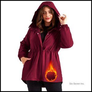 Fleece Lined Waterproof Raincoat Plus Size Hooded Windbreaker Lightweight
